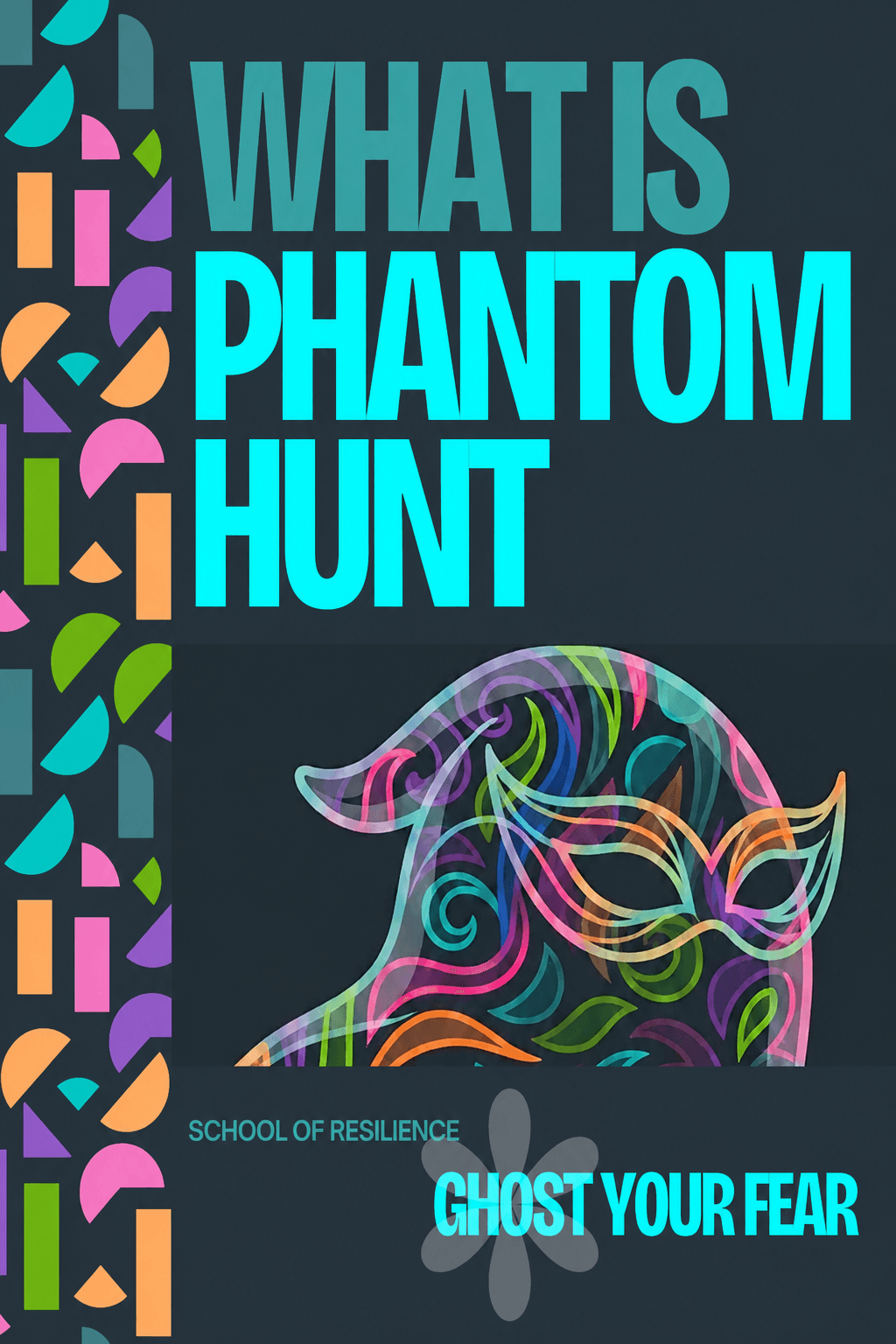 Фрагмент постера Phantom Hunt із яскравою типографікою та кольоровим фантомом